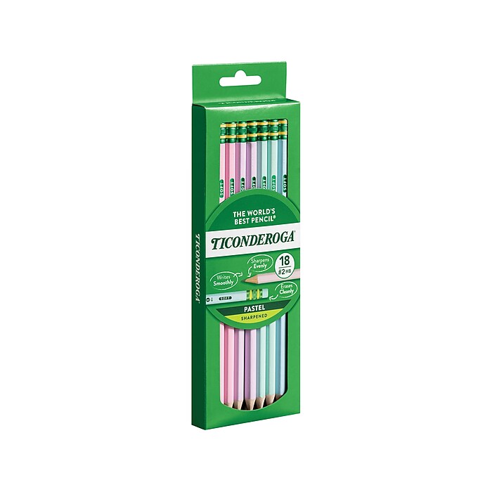 Ticonderoga Pre Sharpened Wooden Pastel Pencils 2.2mm 2 Soft Lead 18 Pack X13718 Staples