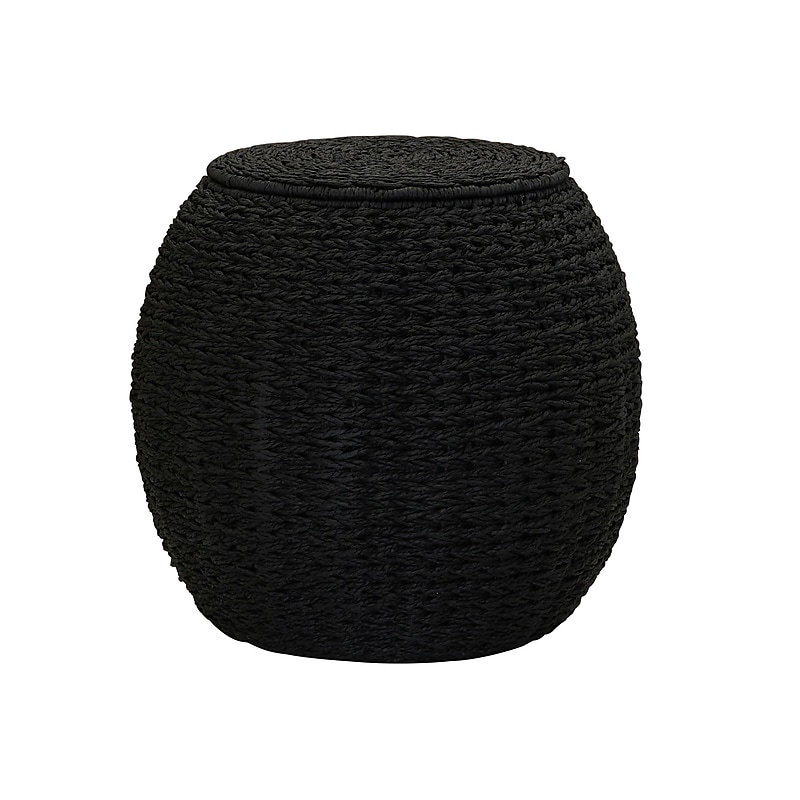 Household Essentials Handwoven Paper Rope Barrel Wicker Storage Basket Side Table, Black (ML-4220) image 1
