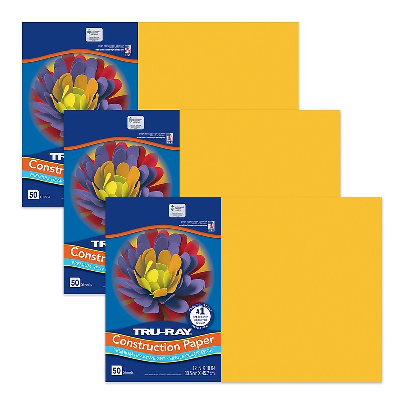 Tru-Ray 12" x 18" Construction Paper, Gold, 50 Sheets/Pack, 3 Packs/Bundle (PAC102998) image 1