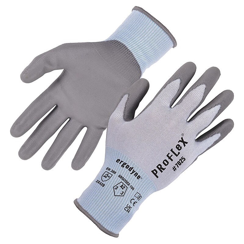 Ergodyne ProFlex 7025 PU Coated Cut-Resistant Gloves, ANSI A2, Blue, Large, 1 Pair (10434) image 1