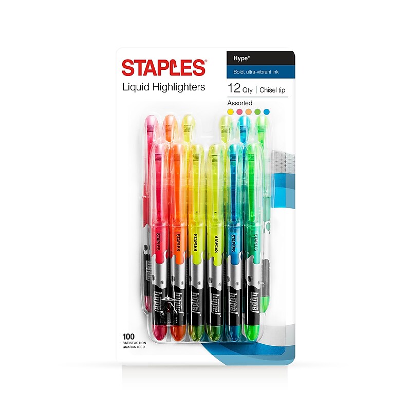 Staples Hype Stick Highlighters, Chisel Tip, Assorted, Dozen (14598) image 1