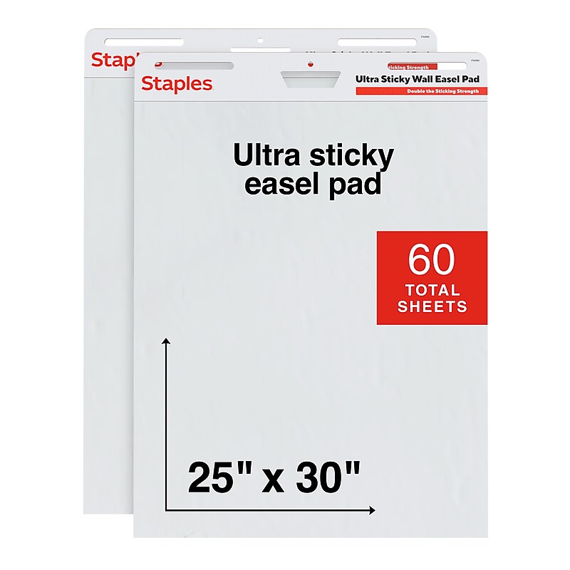 Staples Ultra Sticky Wall Easel Pad, 25" x 30", 30 Sheets/Pad, 2 Pads/Pack (ST62841) image 1