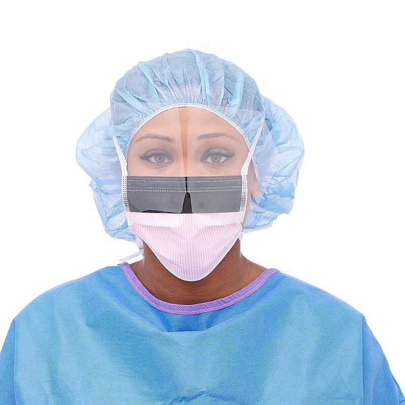 Medline ASTM Level 3 Surgical Face Masks with Eye Shield, Purple, 25/Box, 4 Boxes/Carton (NON27410) image 1
