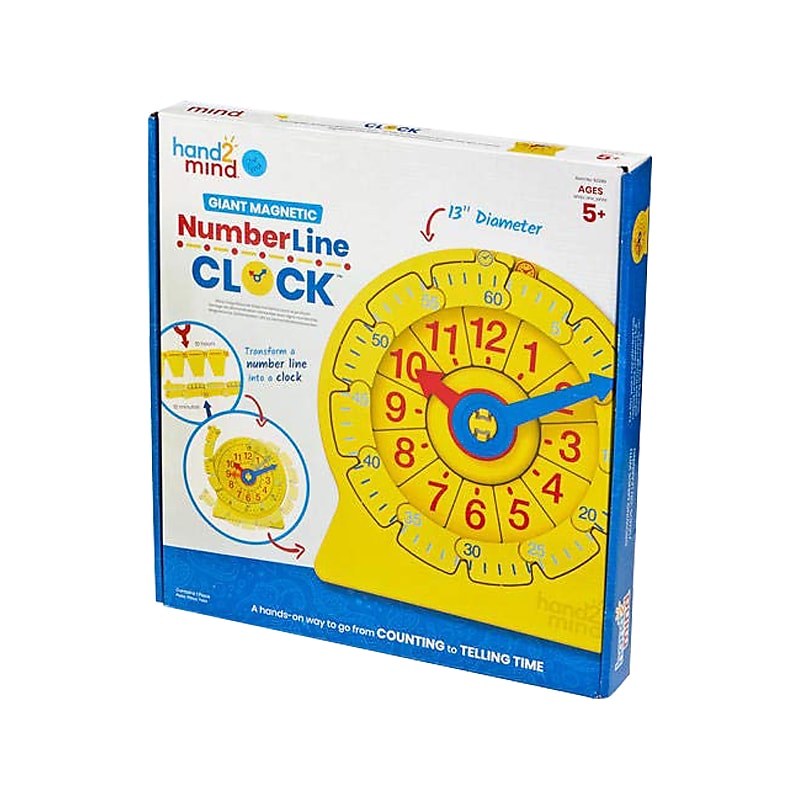 hand2mind NumberLine Magnetic Demonstration Clock, Yellow (92289) image 1