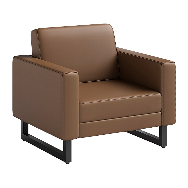 Safco Mirella Vinyl Lounge Chair, Cognac/Black (1732MRL2BLKCOG) image 1