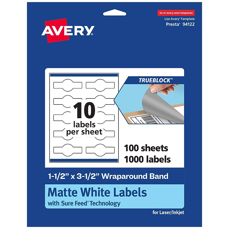 Avery TrueBlock Laser/Inkjet Decorative Edge Multipurpose Labels, 1.5" x 3.5", White, 1000/Box (94122) image 1