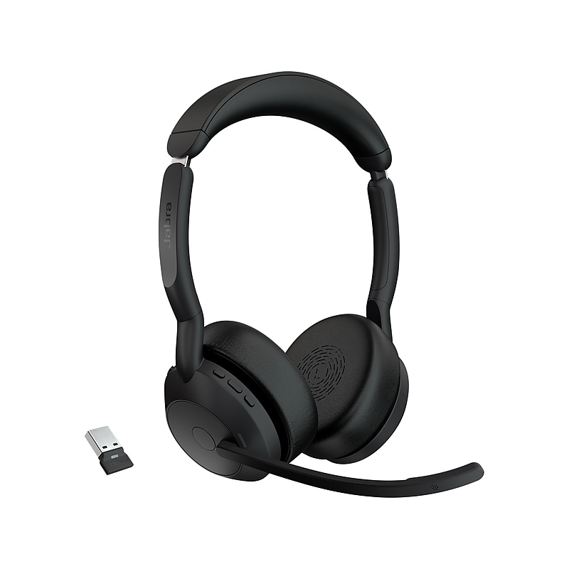 jabra Evolve2 55 Wireless Noise Canceling Bluetooth Stereo Headset, USB-A Adapter, UC-Certified (25599-989-999-01) image 1