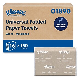 Kleenex Multifold Paper Towels, 1-ply, White, 150 Sheets/Pack, 16