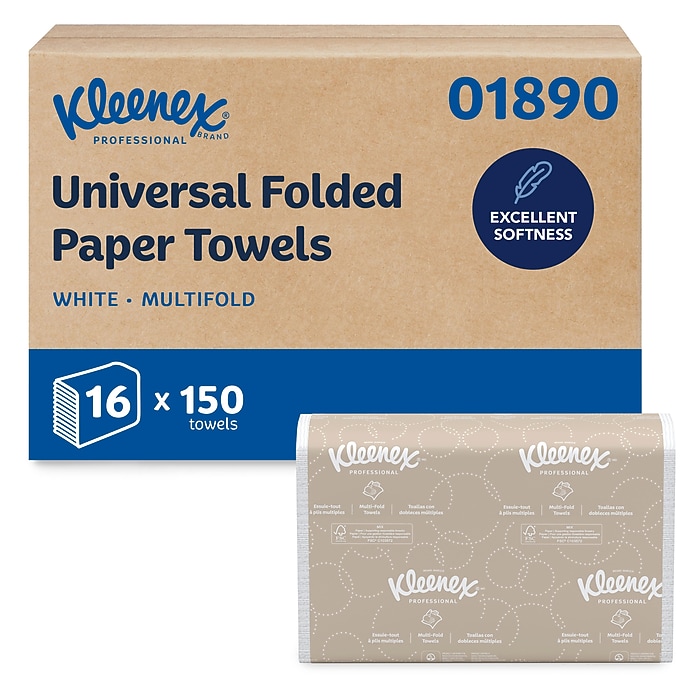 Kleenex Multifold Paper Towels, 1-ply, White, 150 Sheets/Pack, 16