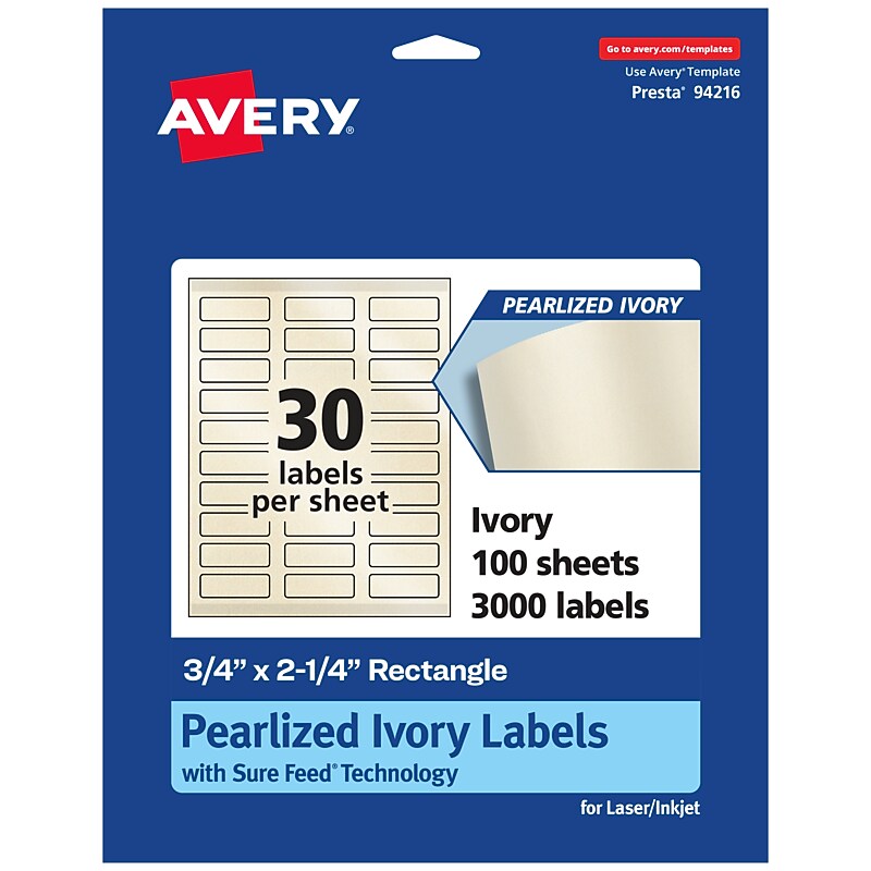 Avery Pearlized Ivory Rectangle Multipurpose Labels, .75" x 2.25", Ivory, 3000/Box (94216) image 1