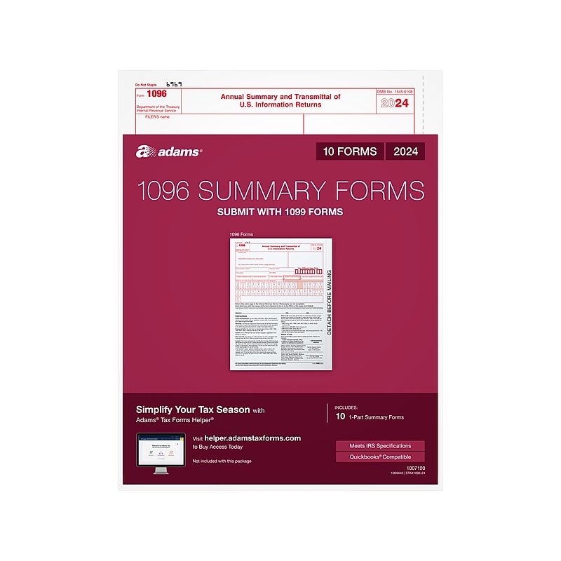 Adams 2024 1096 Summary Tax Form, 10/Pack (STAX1096-24) image 1