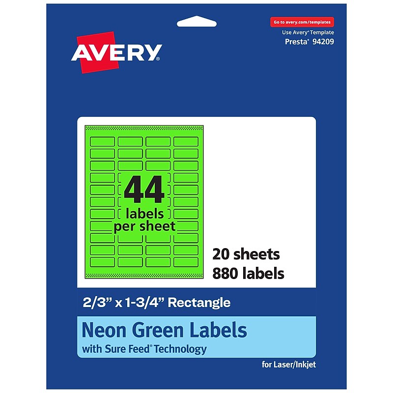 Avery Rectangle Multipurpose Labels, 2/3" x 1-3/4", Neon Green, 880/Pack (94209) image 1