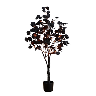 Nearly Natural Pre-Lit Artificial Halloween Black Eucalyptus Tree