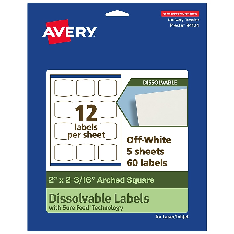 Avery Dissolvable Square Multipurpose Labels, 2" x 2-3/16", Off-white, 60/Pack (94124) image 1