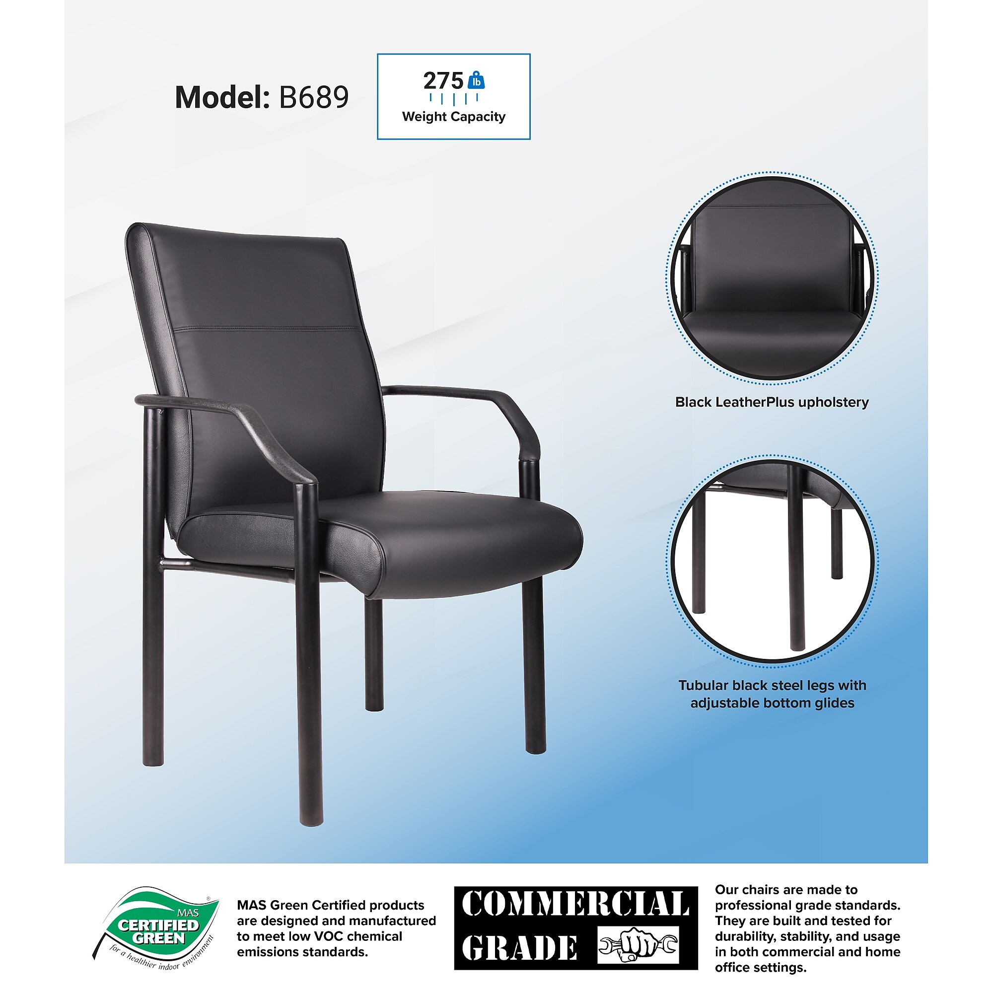 Boss Leather Guest Chair, Black (B689) Sansujyuku sansujyuku.com