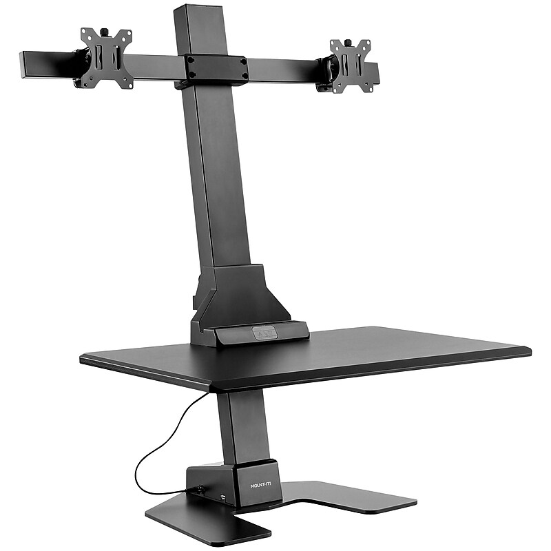 Mount-It! 28"W Electric Adjustable Standing Desk Converter with Dual Monitor Mount, Black (MI-7952) image 1