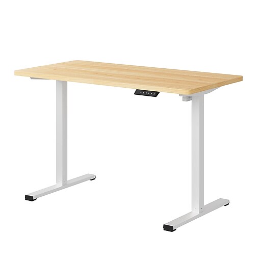 FlexiSpot ET155E 48"W Electric Rectangular Adjustable Standing Desk, Maple/White