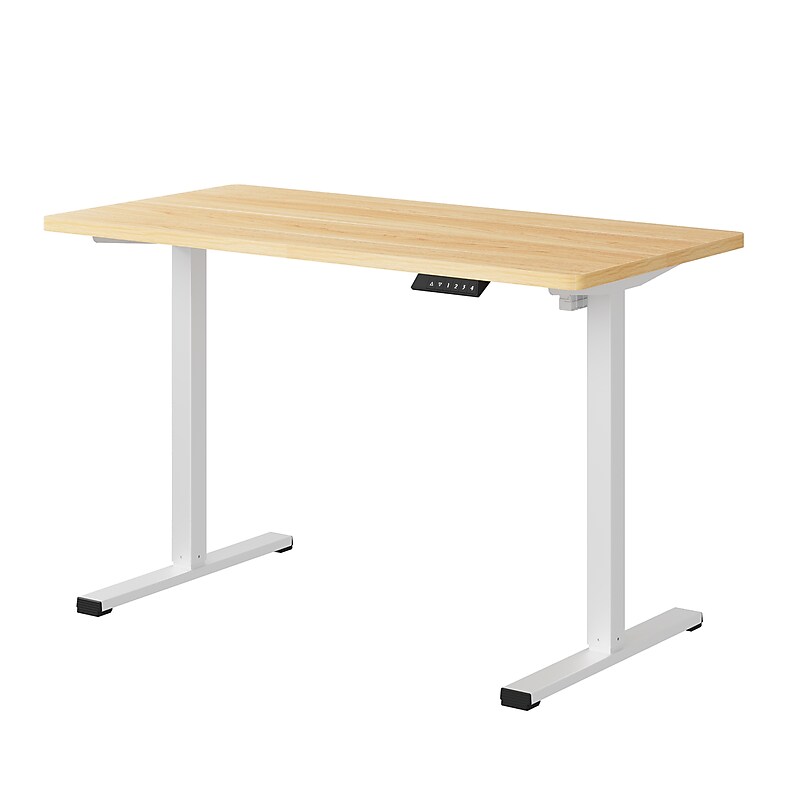 FlexiSpot ET155E 48"W Electric Rectangular Adjustable Standing Desk, Maple/White (ET155W-4824M) image 1