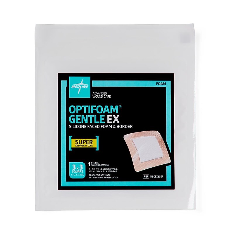 Medline Optifoam Gentle EX Sterile Adhesive Foam Dressings, 3" x 3", 100/Carton (MSCEX33EP) image 1