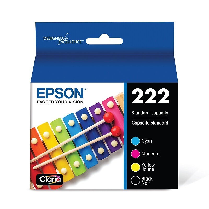 Epson 222 Cyan/Magenta/Yellow/Black Standard Yield Ink Cartridges, 4/Pack (T222120-BCS) image 1