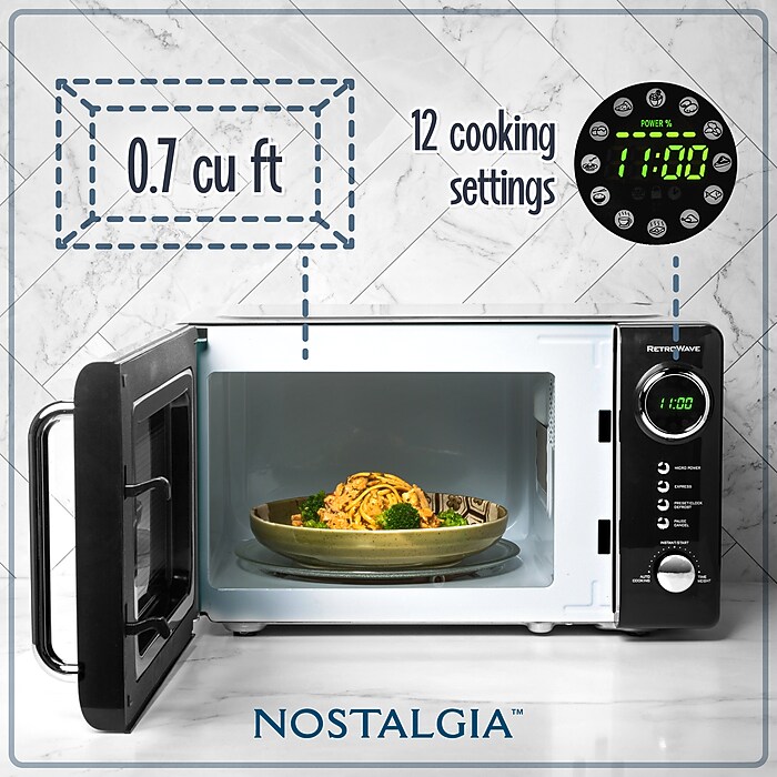 Nostalgia Retro 0.7 Cubic Foot Countertop Microwave, Black