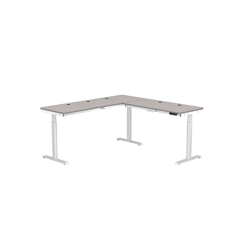 VersaDesk PowerLift 72"W Electric L-Shaped Adjustable Standing Desk, Grey/White (PLLSD7272-WG-APP) image 1
