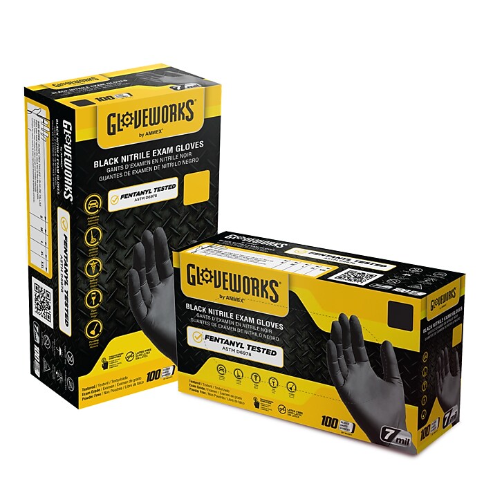 Gloveworks GWBEN Nitrile Exam Gloves, Large, Black, 100/Box