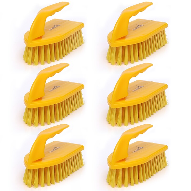 BISON LIFE 6" Polypropylene Iron Handle Scrub Brush, Yellow, 6/Pack (BPES-IRBH-PP-Y-6) image 1