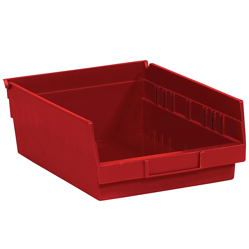Quill Brand Medium Plastic Storage Bin, 8.325" x 11.625"x 4", Red, 20/Carton (BINPS104R) image 1