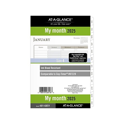 2025 ATAGLANCE 5.5" x 8.5" Monthly Planner Refill Pages, White/Brown