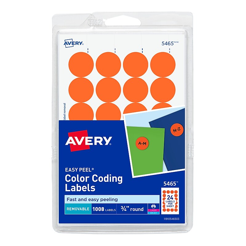Avery Laser/Inkjet Color-Coding Labels, 3/4" Dia, Orange, 1,008 Labels/Pack (5465) image 1
