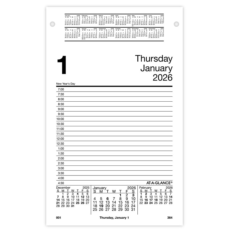 2026 AT-A-GLANCE 8" x 5" Daily Desk Pad Calendar Refill Pages, White/Black (E458-50-26) image 1