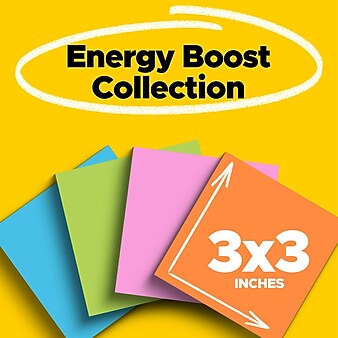 Post-it® Super Sticky Notes Cabinet Pack, 3" x 3", Energy Boost Collection, 70 Sheets/Pad, 24 Pads/Pack (654-24SSAU-CP)