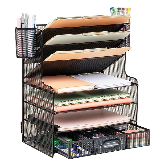 Mind Reader Metal Mesh Desk Organizer, Black (MSUP7C-BLK) | Staples