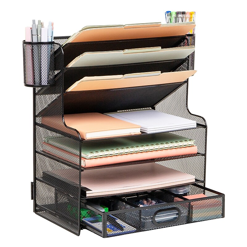 Mind Reader Metal Mesh Desk Organizer, Black (MSUP7C-BLK) image 1