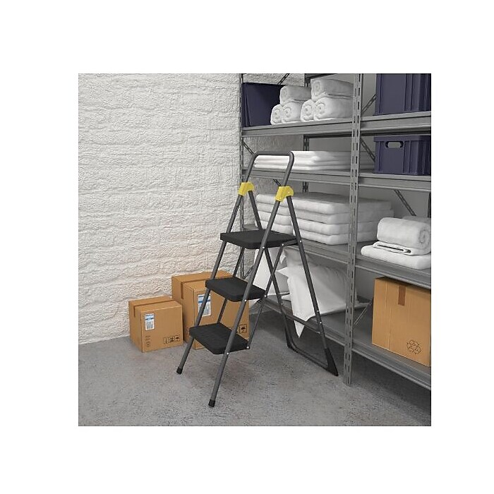 Cosco Commercial 3-Step Folding Stool, 300 lb Capacity, Gray