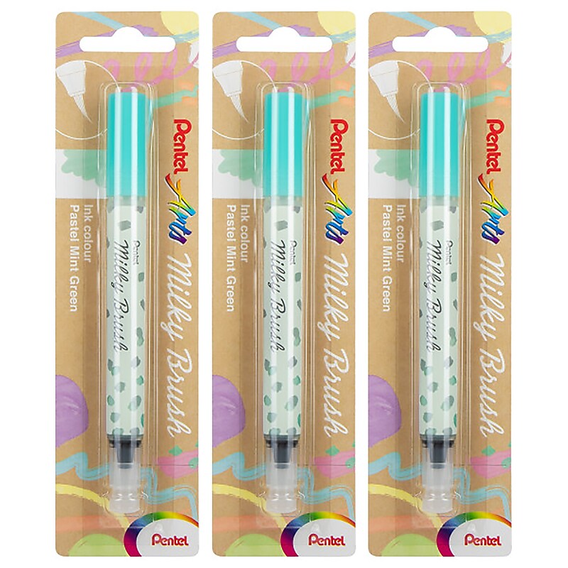 Pentel Milky Brush, Green Ink, 3/Bundle (PTAXGFHBPPDX-3) image 1