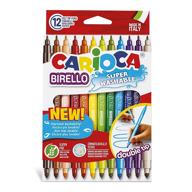 CARIOCA Birello Washable Kids Markers, Twin Tip, Assorted Colors, 12/Set (CRA41457) image 1