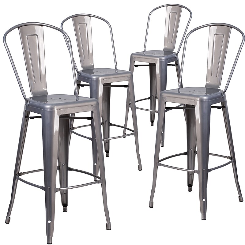 Flash Furniture Lincoln Contemporary Metal Slat Back Bar Stool, Clear Coated, 4-Pieces/Pack (4XUDGTP001B30) image 1