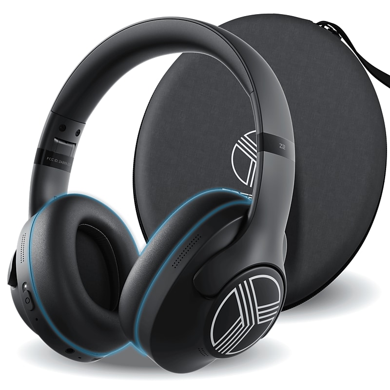 Treblab Z2 Wireless Active Noise Canceling Over-Ear Headphones, Bluetooth, Black w/Black Logo (Z2-B) image 1