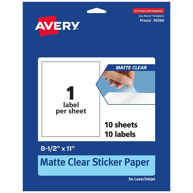 Avery Laser/Inkjet Rectangle Multipurpose Labels, 8-1/2" x 11", Clear, 10/Pack (94269) image 1