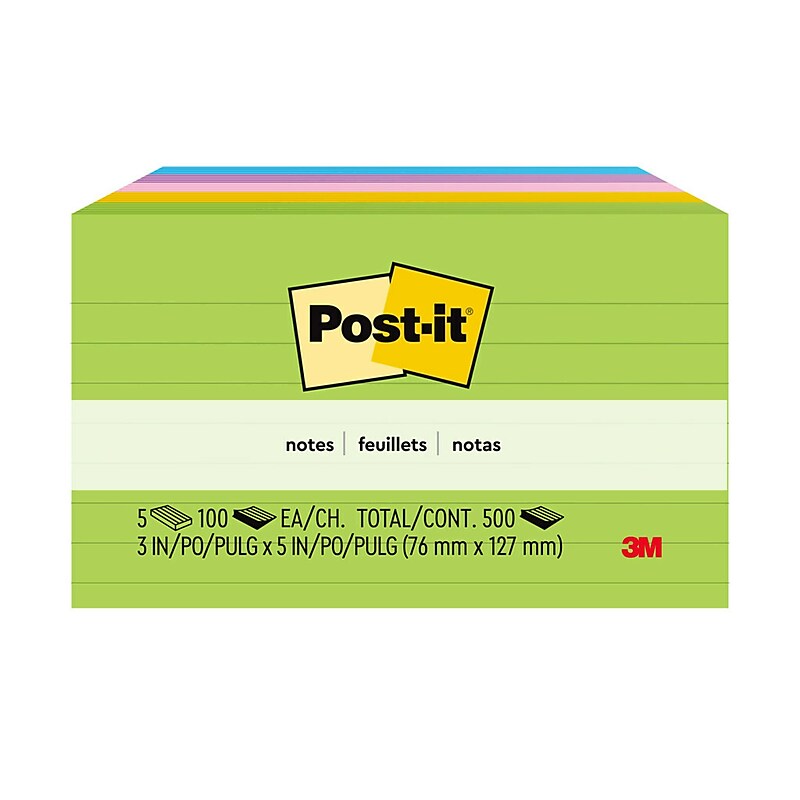 Post-it Notes, 3" x 5", Floral Fantasy Collection, Lined, 100 Sheet/Pad, 5 Pads/Pack (635-5AU) image 1