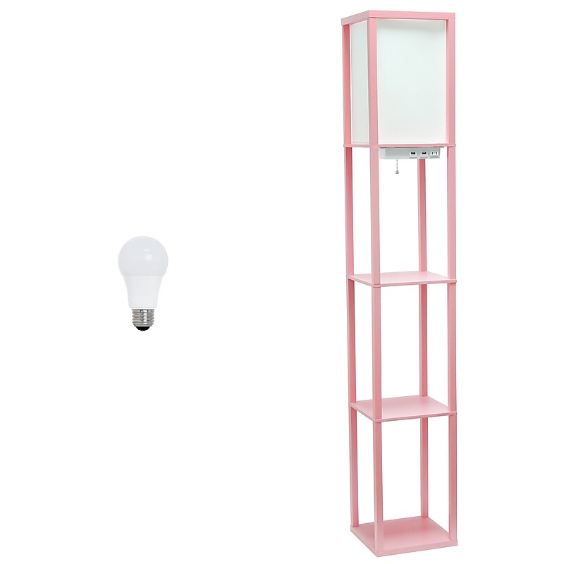 Creekwood Home Classix 3-Tier Storage LED Floor Lamp with Charging Ports, with Feit LED Bulb, Light Pink (CWF-3009-LP-LB) image 1