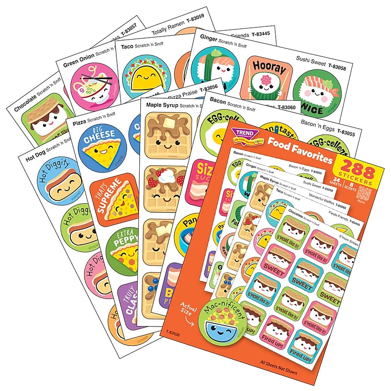 Trend Enterprises Food Favorites Scratch 'n Sniff Stinky Stickers Variety Pack, Assorted Colors, 288/Pack (T-83928) image 1