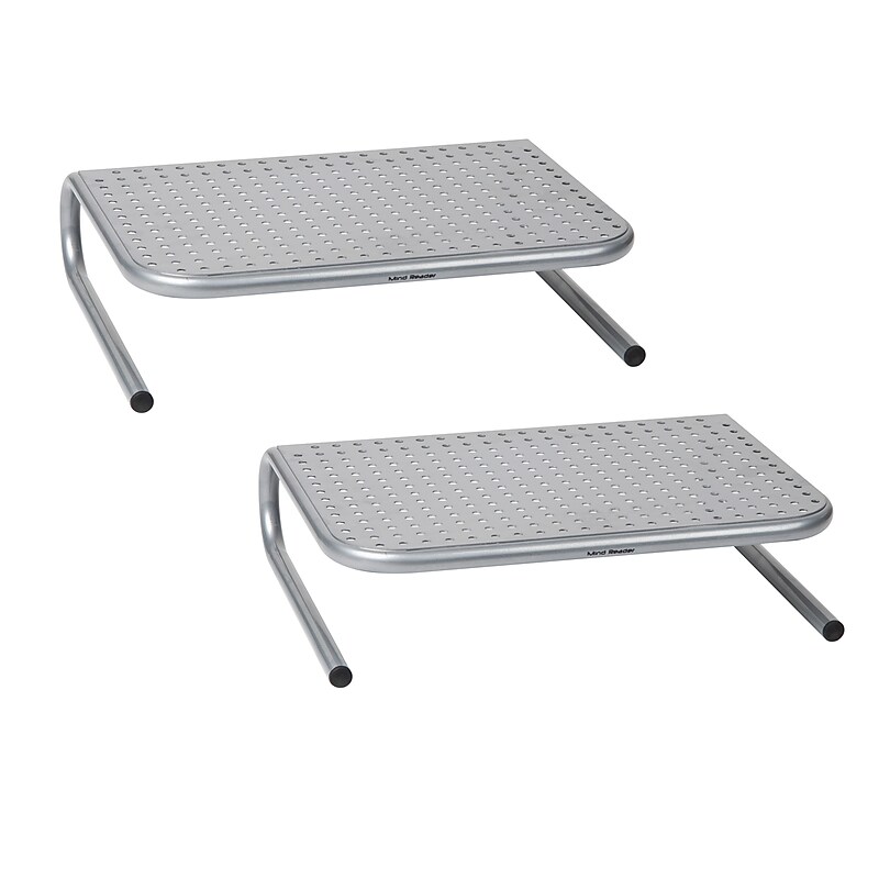 Mind Reader Ventilated Desktop Organizer Monitor Stand, Silver, 2/Pack (2METMONST-SIL) image 1