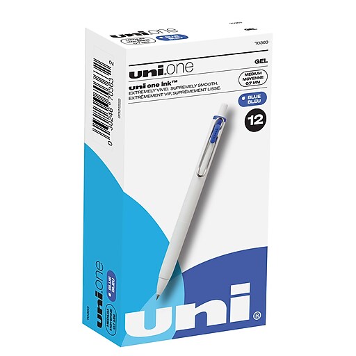 uni one Retractable Gel Pens, Medium Point, 0.7mm, Blue Ink, Dozen ...