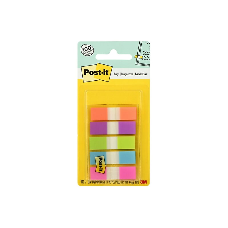 Post-it Flags, 0.5", Assorted Bright Colors, 100 Flags/Pack (683-5CB2) image 1