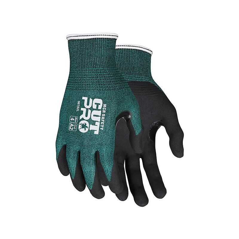 MCR Safety Cut Pro Hypermax Fiber/Nitrile Work Gloves, Large, A2 Cut Level, Green/Black, Pair (96782L) image 1