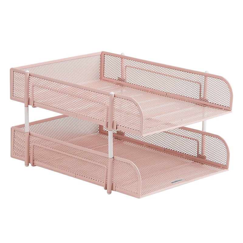 Mind Reader 2-Compartment Stackable Metal Tray, Pink (CSTACK2-PNK) image 1