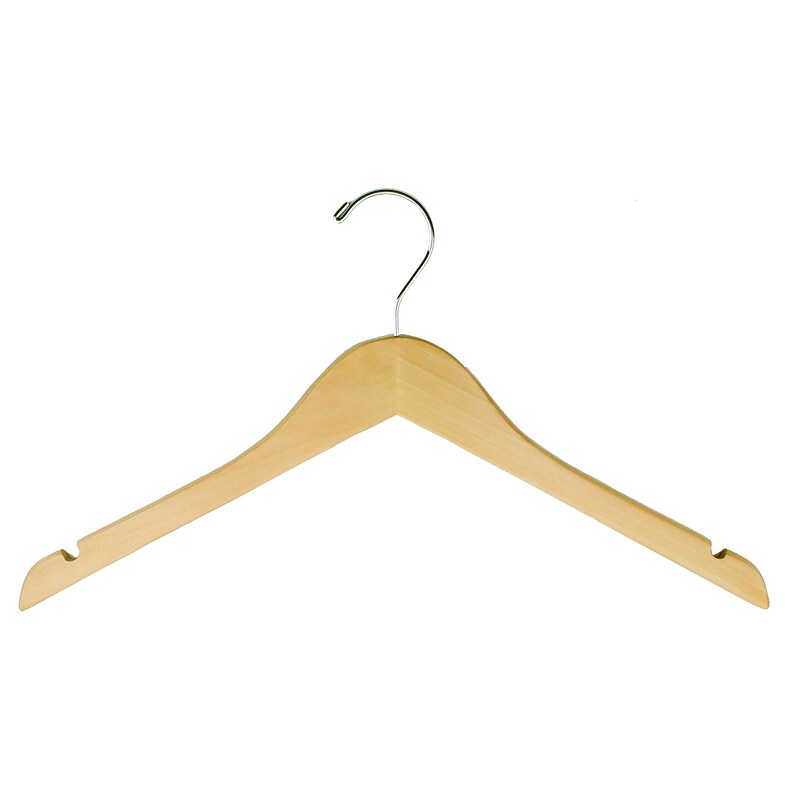 Nahanco 17" Wood Flat Dress Hanger With Notches, Natural, 100/Box (81-17CH) image 1